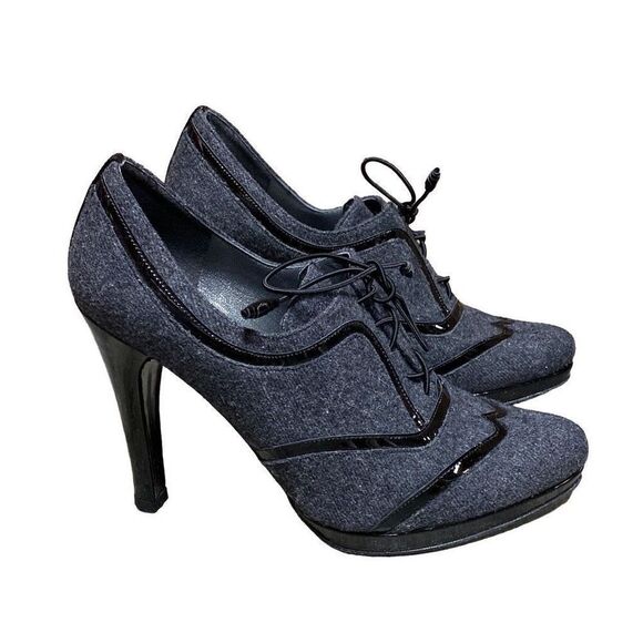 Stuart Weitzman Gray Flannel & Patent Platform Heeled Bootie Size 7 - Picture 1 of 10